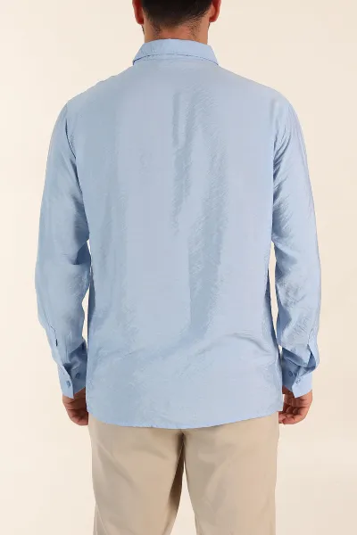 Bebe Mavisi Regular Fit Ata Yaka Basic Uzun Kollu Erkek Gömlek 370035