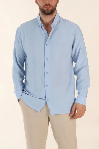 Bebe Mavisi Regular Fit Ata Yaka Basic Uzun Kollu Erkek Gömlek 370035