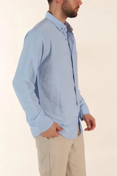 Bebe Mavisi Regular Fit Ata Yaka Basic Uzun Kollu Erkek Gömlek 370035