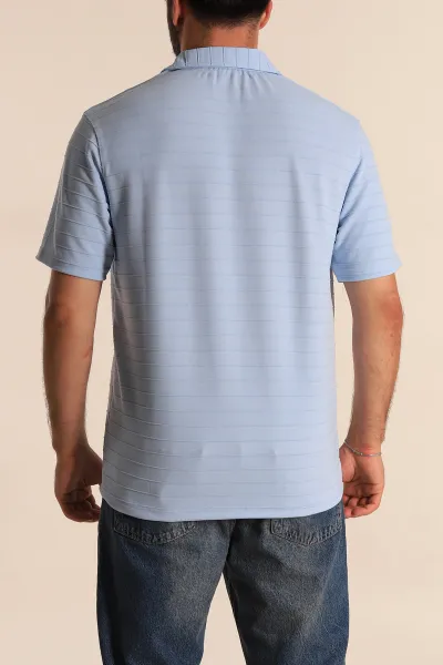 Bebe Mavisi Regular Fit Çizgi Dokulu Düğmeli Polo Yaka Erkek Tişört 276676