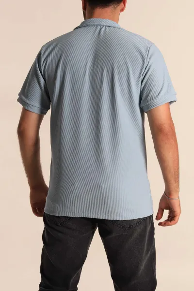 Bebe Mavisi Regular Fit Çizgi Dokulu Fermuarlı Polo Yaka Erkek Tişört 277169