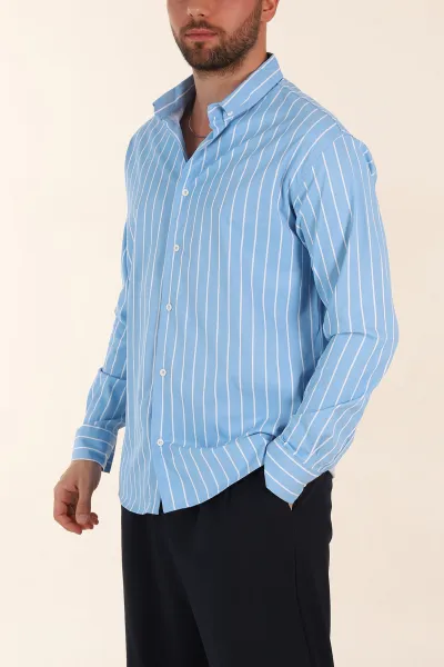 bebe-mavisi-regular-fit-cizgili-ata-yaka-uzun-kollu-erkek-gomlek-369998