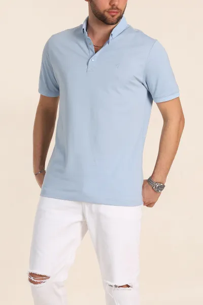 Bebe Mavisi Regular Fit Dokulu Polo Yaka Erkek Tişört 342501