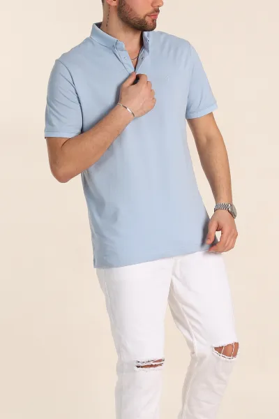 Bebe Mavisi Regular Fit Dokulu Polo Yaka Erkek Tişört 342501