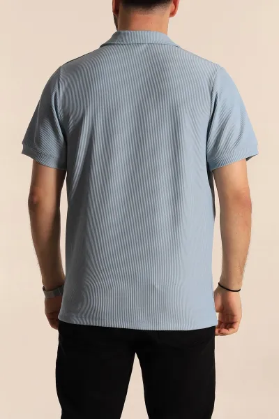 Bebe Mavisi Regular Fit Fitilli Doku Patlı Polo Yaka Erkek Tişört 270583