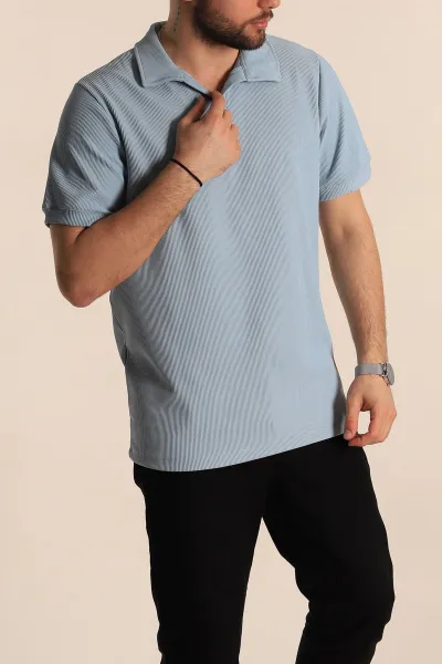 Bebe Mavisi Regular Fit Fitilli Doku Patlı Polo Yaka Erkek Tişört 270583