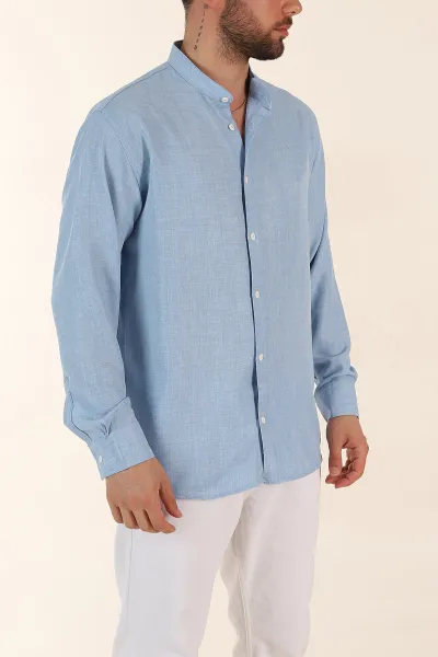 Bebe Mavisi Regular Fit Hakim Yaka Uzun Kollu Erkek Gömlek 370043