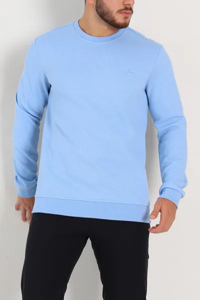 Bebe Mavisi Regular Fit İnterlok Kumaş Pike Doku Basic Erkek Sweatshirt 305435