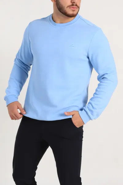 Bebe Mavisi Regular Fit İnterlok Kumaş Pike Doku Basic Erkek Sweatshirt 305435