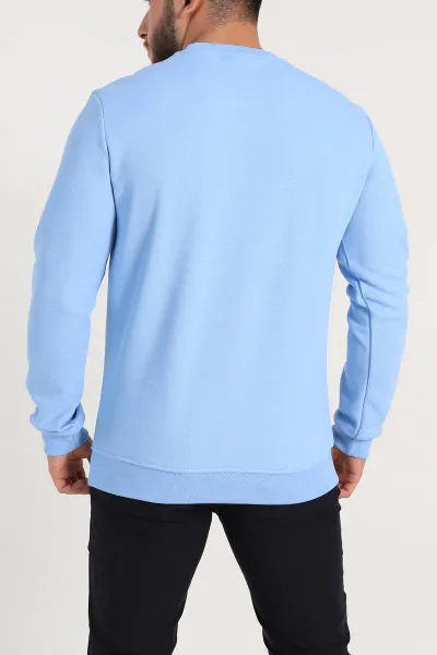 Bebe Mavisi Regular Fit İnterlok Kumaş Pike Doku Basic Erkek Sweatshirt 305435