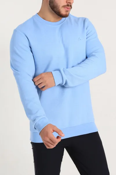 Bebe Mavisi Regular Fit İnterlok Kumaş Pike Doku Basic Erkek Sweatshirt 305435