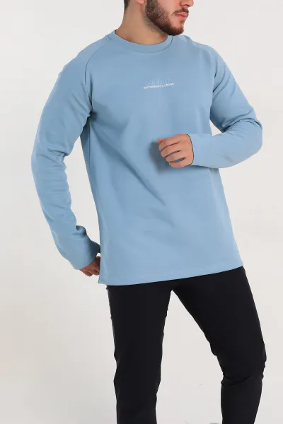 Bebe Mavisi Regular Fit Kabartma Baskılı Erkek Sweatshirt 305852