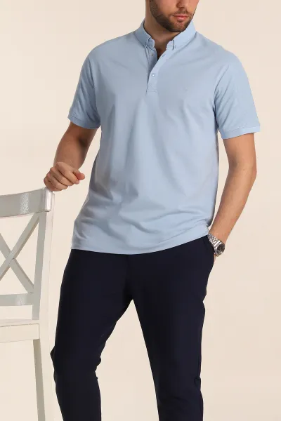 Bebe Mavisi Regular Fit Parçalı Polo Yaka Erkek Tişört 346734