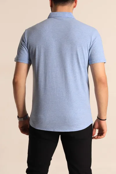 Bebe Mavisi Regular Fit Petek Dokulu Kısa Kollu Erkek Gömlek 263719
