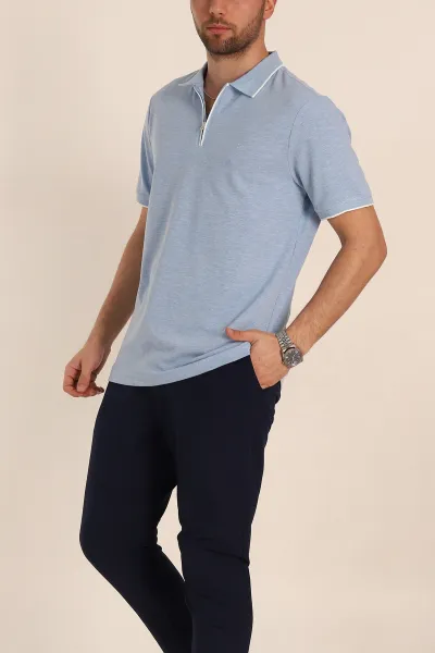 Bebe Mavisi Regular Fit Petek Dokulu Polo Yaka Erkek Tişört 349901