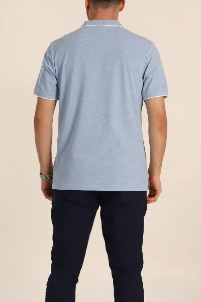 Bebe Mavisi Regular Fit Petek Dokulu Polo Yaka Erkek Tişört 349901