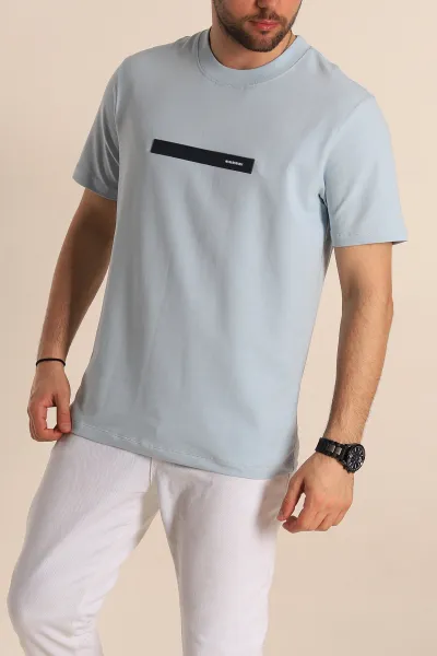 Bebe Mavisi Regular Fit Plastik Baskı Detaylı Erkek Tişört 268117