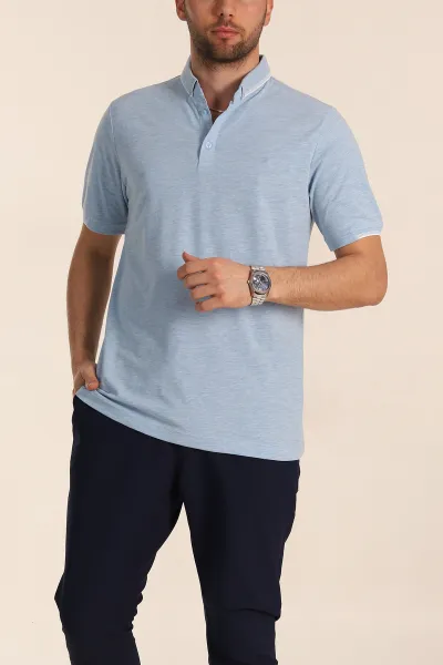 Bebe Mavisi Regular Fit Süprem Kumaş Kol Detaylı Polo Yaka Erkek Tişört 349942