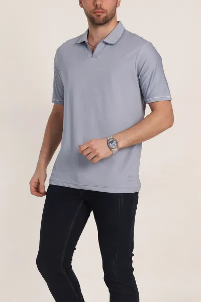 Bebe Mavisi Regular Fit V Patlı Polo Yaka Erkek Tişört 349814