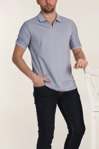 Bebe Mavisi Regular Fit V Patlı Polo Yaka Erkek Tişört 349814
