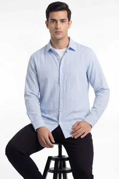 Bebe Mavisi Relaxed Fit Çizgili Erkek Gömlek 435787