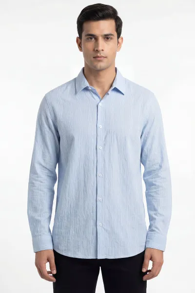 Bebe Mavisi Relaxed Fit Çizgili Erkek Gömlek 435787