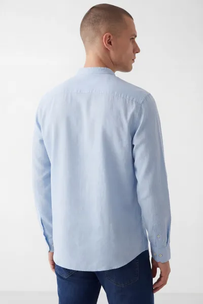 Bebe Mavisi Relaxed Fit Hakim Yaka Uzun Kollu Erkek Gömlek 445649