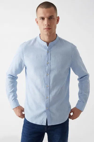 Bebe Mavisi Relaxed Fit Hakim Yaka Uzun Kollu Erkek Gömlek 445649