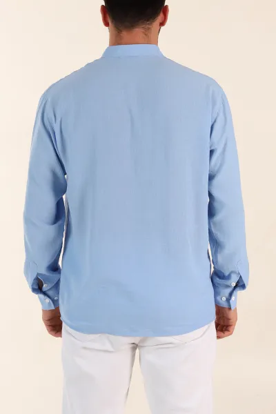 Bebe Mavisi Relaxed Fit Hakim Yaka Yarım Düğmeli Erkek Gömlek 369859