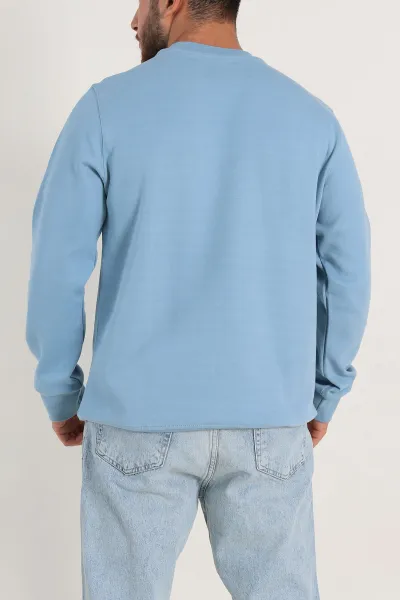 Bebe Mavisi Relaxed Fit İki İp Yazı Detaylı Basic Erkek Sweatshirt 299867