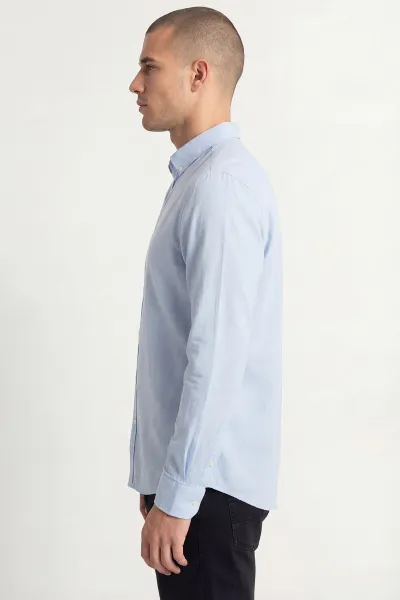 Bebe Mavisi Relaxed Fit Keten Ata Yaka Erkek Gömlek 445669