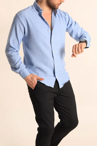 Bebe Mavisi Relaxed Fit Keten Erkek Gömlek 256532