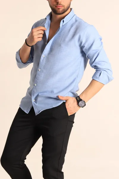 bebe-mavisi-relaxed-fit-keten-erkek-gomlek-256532