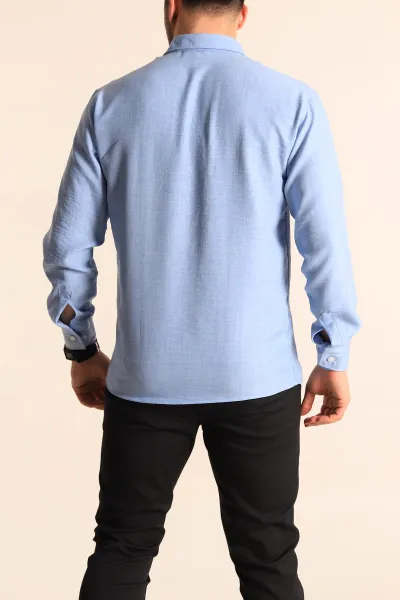 Bebe Mavisi Relaxed Fit Keten Erkek Gömlek 256532