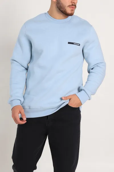 Bebe Mavisi Relaxed Fit Üç İp Şardonlu Kabartma Detaylı Erkek Sweatshirt 309907