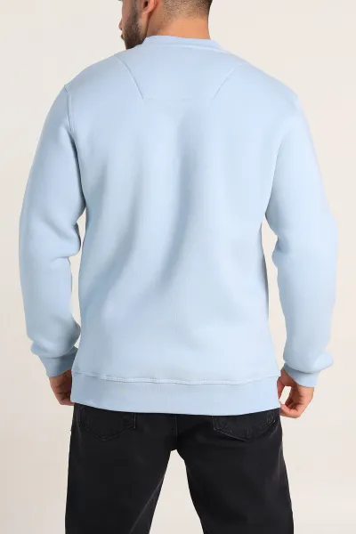 Bebe Mavisi Relaxed Fit Üç İp Şardonlu Kabartma Detaylı Erkek Sweatshirt 309907