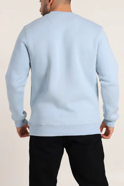 Bebe Mavisi Relaxed Fit Üç İp Şardonlu Kabartma Yazı Detay Erkek Sweatshirt 310413