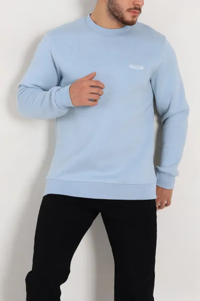 Bebe Mavisi Relaxed Fit Üç İp Şardonlu Kabartma Yazı Detay Erkek Sweatshirt 310413