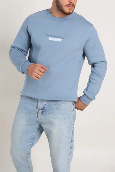 Bebe Mavisi Relaxed Fit Üç İp Şardonlu Yazı Detaylı Erkek Sweatshirt 310492