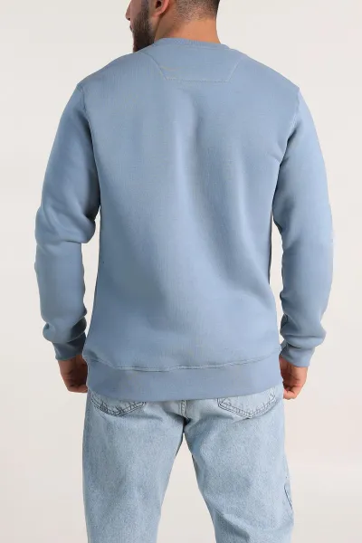 Bebe Mavisi Relaxed Fit Üç İp Şardonlu Yazı Detaylı Erkek Sweatshirt 310492