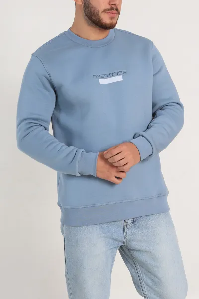 Bebe Mavisi Relaxed Fit Üç İp Şardonlu Yazı Detaylı Erkek Sweatshirt 310492