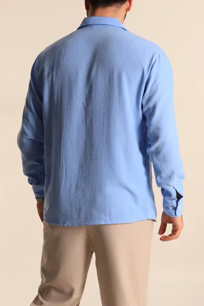 Bebe Mavisi Relaxed Fit Uzun Kollu Keten Erkek Gömlek 275529