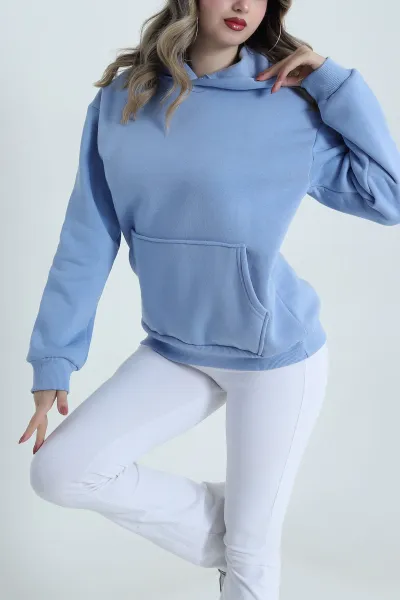 Bebe Mavisi Şardonlu Üç İp Kadın Fermuarsız Sweat 487226
