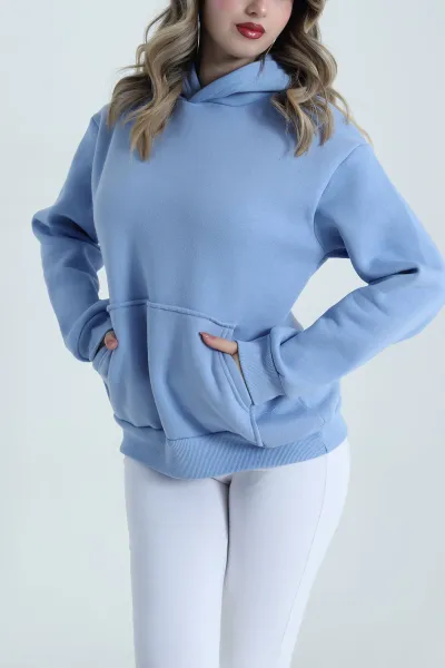 Bebe Mavisi Şardonlu Üç İp Kadın Fermuarsız Sweat 487226