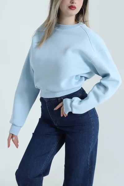 Bebe Mavisi Şardonlu Üç İp Kadın Fermuarsız Sweat 489841