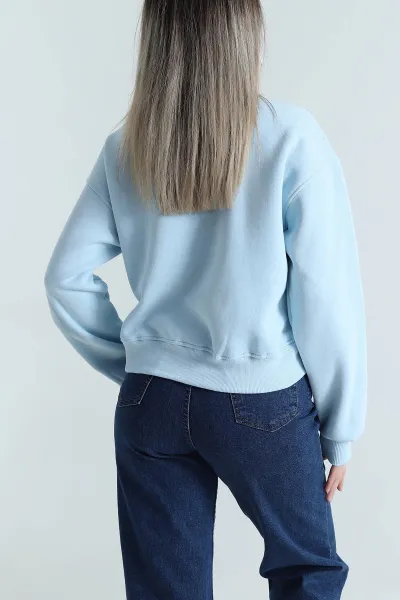Bebe Mavisi Şardonlu Üç İp Kadın Fermuarsız Sweat 489841