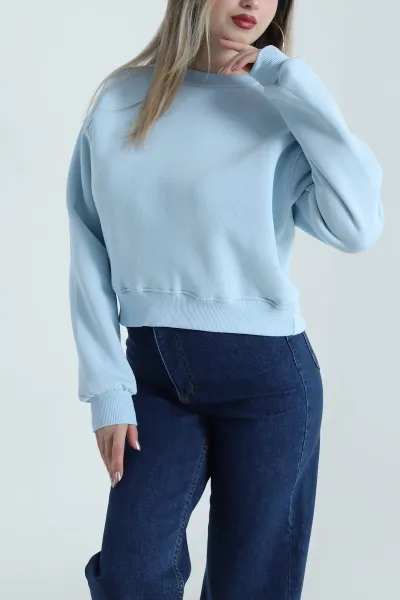 Bebe Mavisi Şardonlu Üç İp Kadın Fermuarsız Sweat 489841