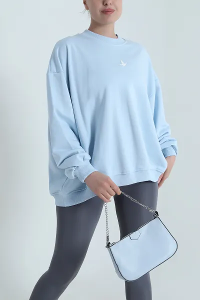Bebe Mavisi Şardonsuz Salaş Üç İp Kadın Sweat 487487