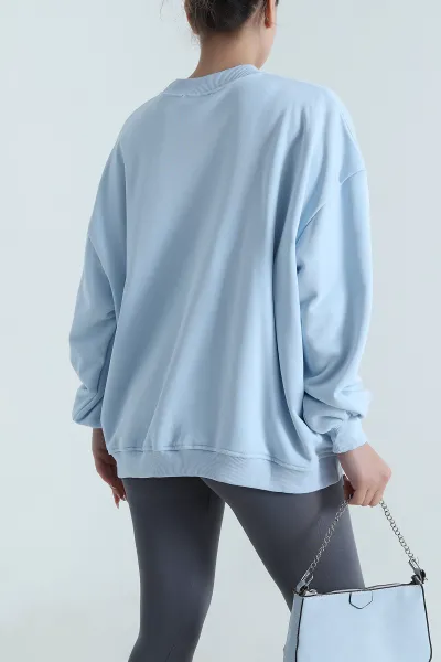 Bebe Mavisi Şardonsuz Salaş Üç İp Kadın Sweat 487487