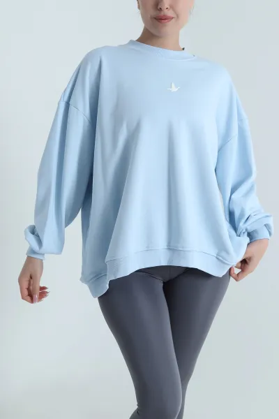 Bebe Mavisi Şardonsuz Salaş Üç İp Kadın Sweat 487487